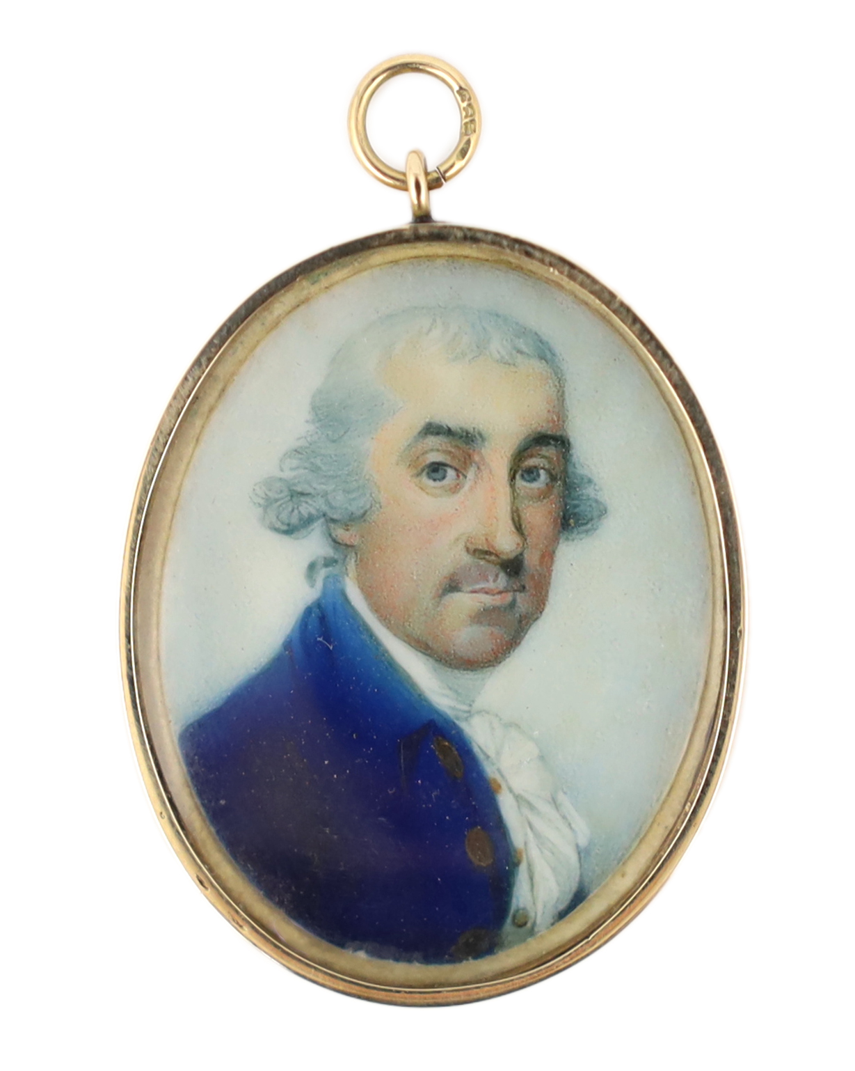 Jeremiah Meyer, R.A. (Anglo-German, 1735-1789), Portrait miniature of a gentleman, watercolour on ivory, 3.2 x 2.4cm. CITES Submission reference MWYHWRR2